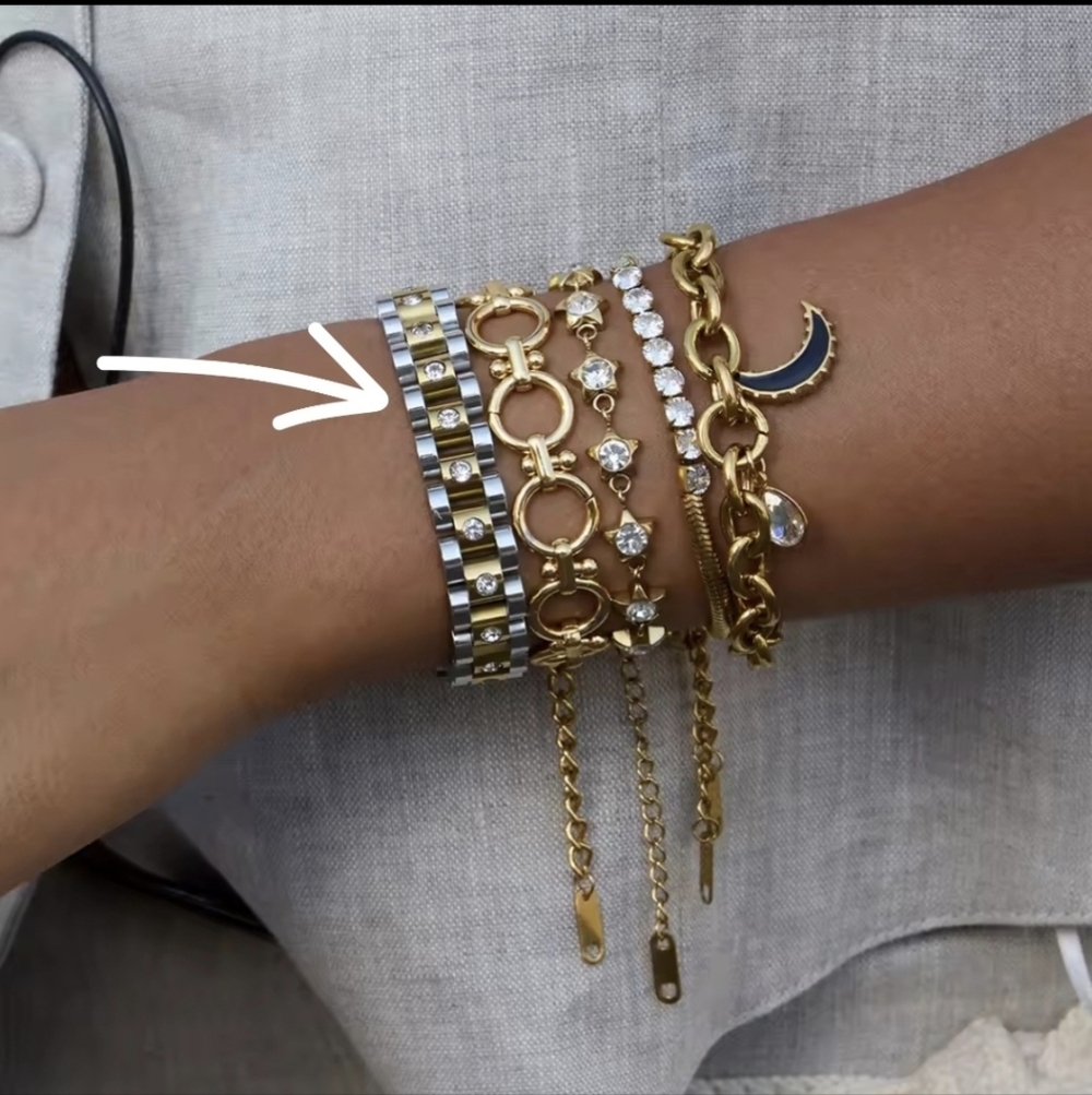 Link Chain Multi Tone Bracelet Gold Plated Stainless Steel | NWOT